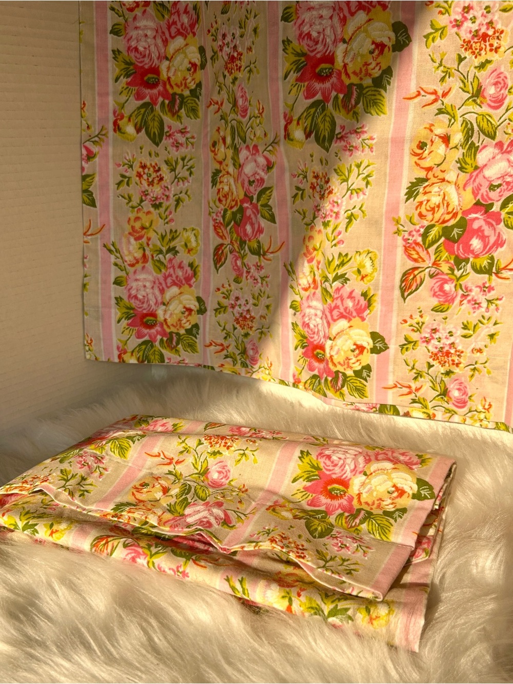 Vintage Floral Stripe pillowcases - Pink Rose Pattern